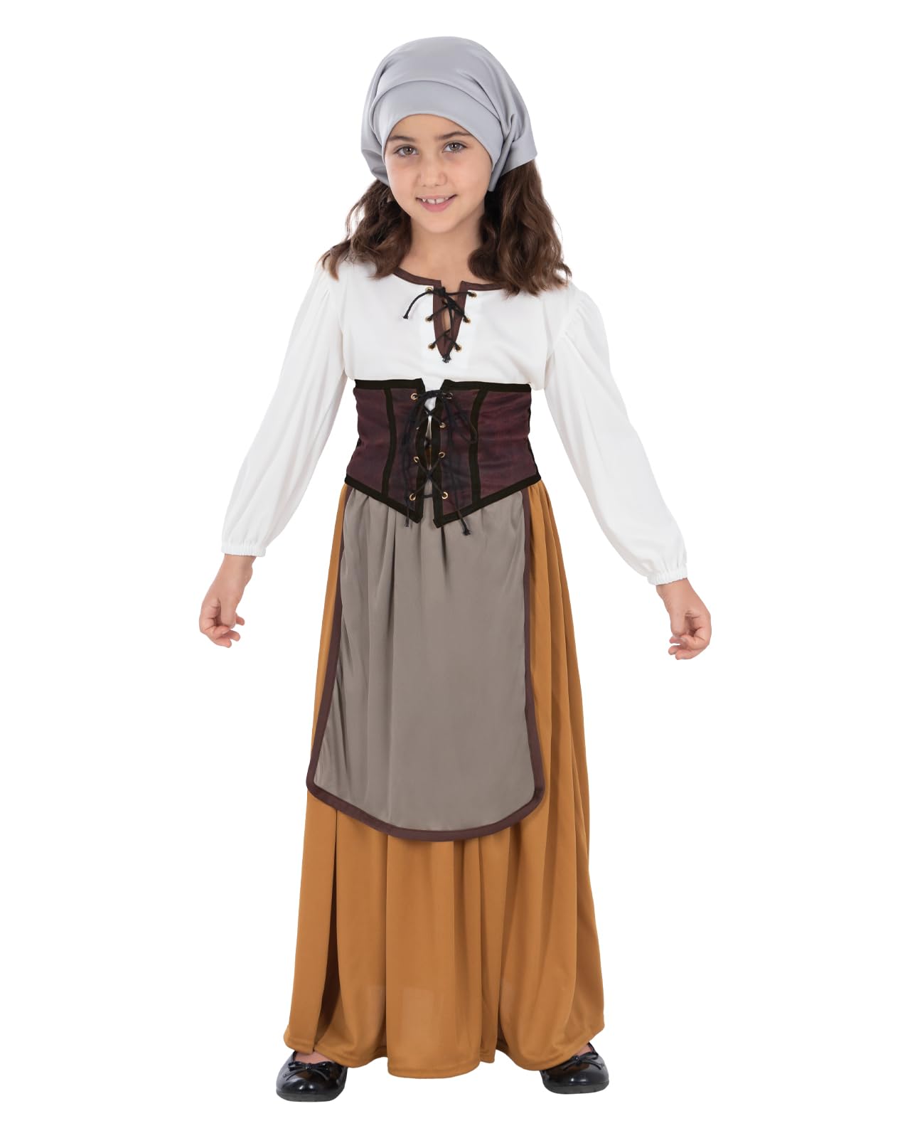 Disfraz De Campesina Medieval Para Niña De Funidelia – Incluye Falda, Delantal, Camiseta, Corpiño Y Pañuelo, Talla 10-12 Años, Ideal Para Carnaval, Halloween Y Fiestas Temáticas