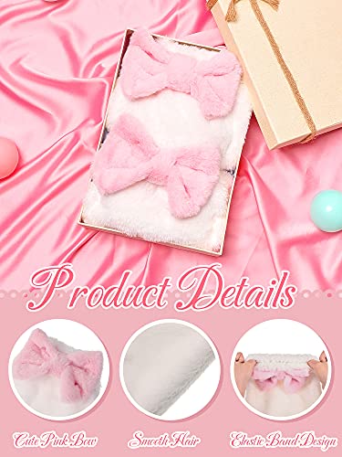 Kawaii Pink Bow Leg Warmer Y2k Furry Bow Leg Warmers Lolita over The Knee Socks for Women Girls (White and Pink)3