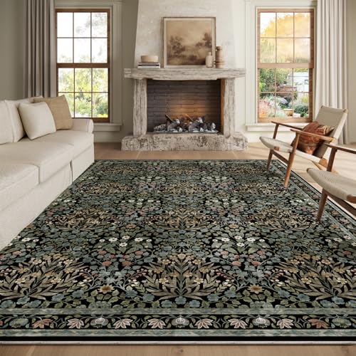 Image of Traditional Design Vintage Floral Area Rug 8 x 10,Washable Area Rugs - Perfect for Living Room, Bedroom, Kids Room, Nursery - Stain & Water Resistant Non-Slip, Dining Room Decor