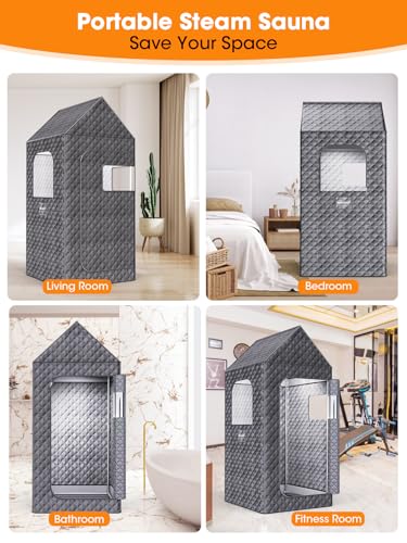 Portable Sauna Box for Home, XL Personal Steam Sauna Tent at Home Spa, Large Indoor Sauna Relaxation Room with 3L & 1200W Steamer, Remote Control, Chair, Mat, Foot Massager (6.4Ft*3Ft*3Ft, Dark Gray) - Thumbnail 7