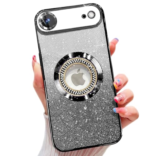 Image of Misscase for iPhone Air Magnetic Glitter Case Compatible with MagSafe,Full Protection Slim Shockproof Case with Camera Lens Protector Plating Bling Cover Case for iPhone 17 Air 6.5 inch Black