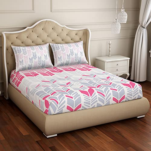 Image of Spaces 100% Cotton Double Bedsheet Soft Feel Skin Safe Breathable 210 Tc Pink Bedsheet for Double Bed