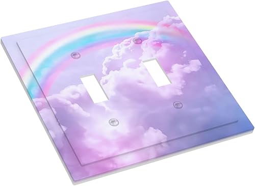 Miniatura 3 de Rainbow in the Clouds - Placas de pared de doble palanca de 2 bandas, panel de arte rosa, cubierta decorativa de nube morada, placa frontal