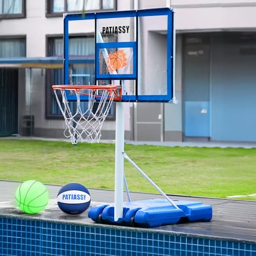 Patiassy Pool Basketball Hoop with LED Lights, Adjustable Poolside Basketball Hoop with Wheels, Ideal for Poolside Fun & Nighttime Play