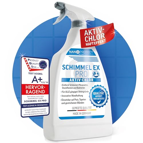 Nanoprotect Schimmelentferner | Extrastark durch Aktiv-Chlor | Professionelles Schimmelspray mit Hafteffekt | Anti Schimmel | Bad, Wand, Fugenreiniger