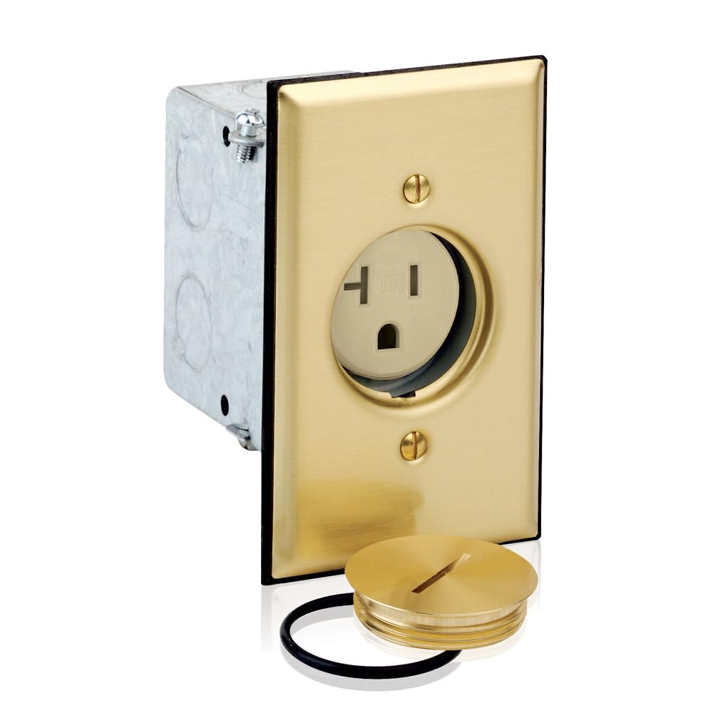 Boîtier de sol Leviton 5349-tfb avec prise laiton inviolable 20A pour une finition invisible