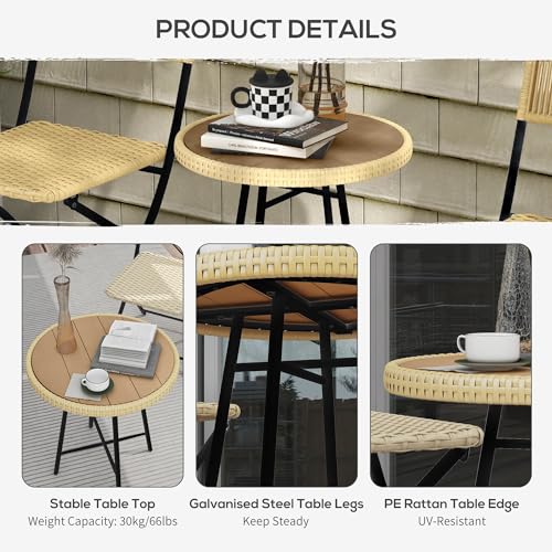 Outsunny Outdoor Coffee Table, Garden PE Rattan Side Table with Plastic Wood Table Top, X-Shape Support for Indoor, Outdoor, Balcony, Patio, Natural Wood Finish - Image 6