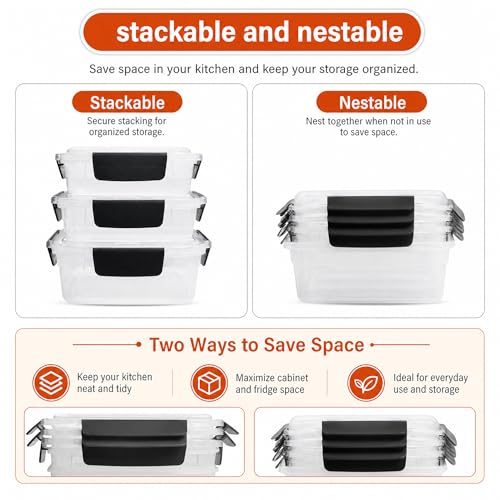Image of YORY 7cup Plastic Food Storage Containers With Lids For Leftover,5pk