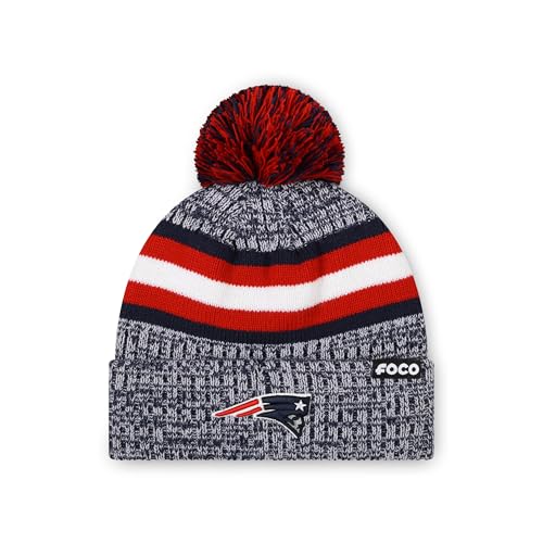 FOCO New England Patriots NFL Heather Team Stripe Lined Pom Beanie