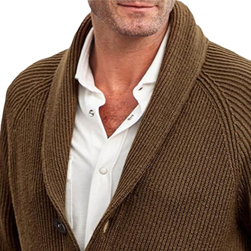 Mens Shawl Collar V-Neck Cardigans Slim Fit Wool Sweaters with Pockets Cable Knit Button Sweater Men Cardigan2
