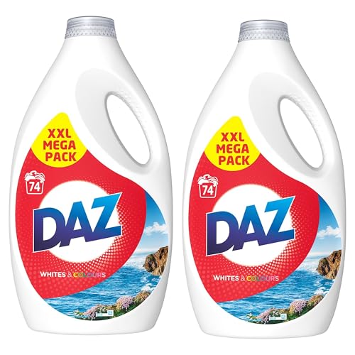 Daz Liquid Laundry Detergent 74W - Whites & Colours, Pack of 2 - Powerful cleaning, fresh scent, treats stains effectively