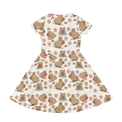 Kids Short Sleeve Dresses Casual Twirly Skater Dress with Pockets for Girls 3-14 Years Old3