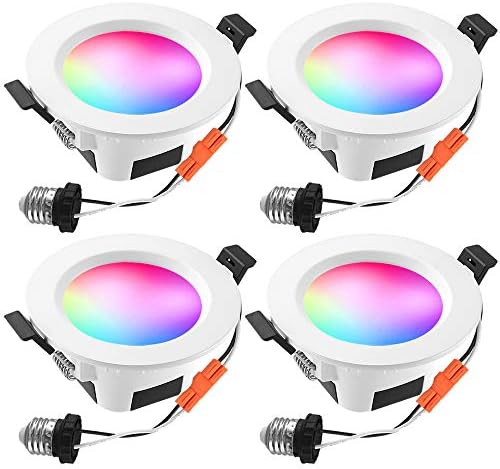 FVTLED Smart Recessed Lighting 4 Inch, 9W RGBWC Bluetooth Mesh Multicolor Retrofit Downlight Dimmable 2700K-6500K LED Recessed Ceiling Light, 4 Pack
