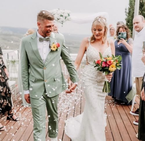 Vintage Linen Suit for Men's 3 Piece Formal Wedding Suit Groomsmen Wear4