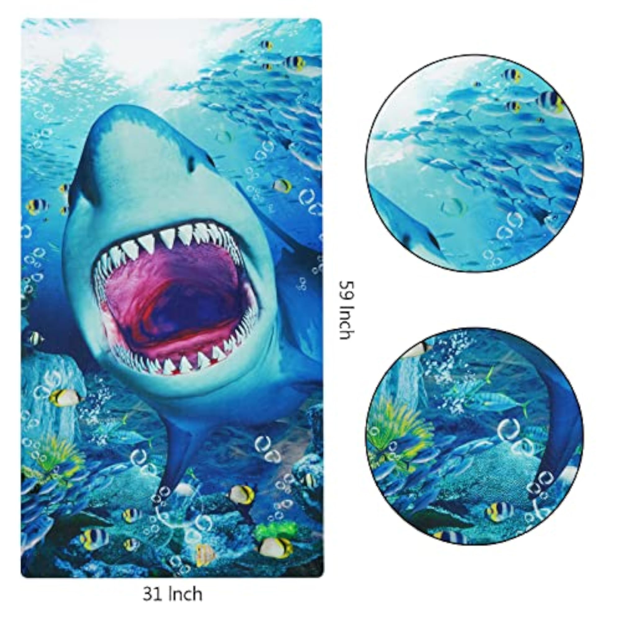 Oversized Microfiber Beach Towel, Ocean Life Shark Design
