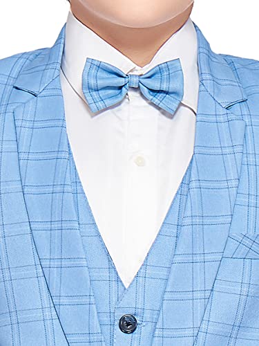 Image of Boys Blue Checked Coat Suit Set with Waistcoat Shirt and Trousers (9095B)