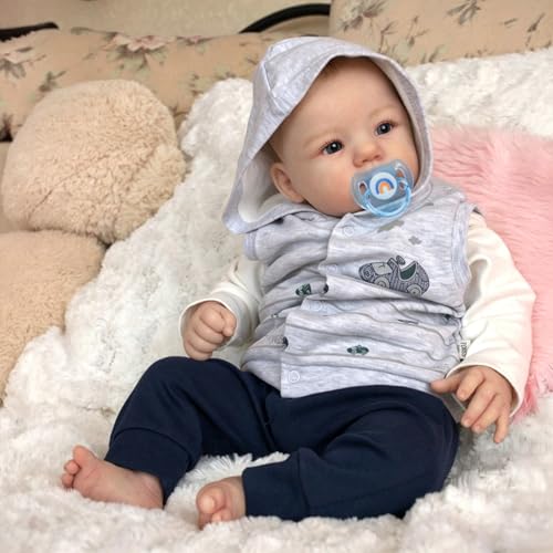 WOOROY Lifelike Reborn Baby Dolls-18 Inch Realistic Newborn Baby Boy Soft Weighted Cloth Body Handmade Real Life Doll for Cuddling and Playtime with Accessories Gift for Kids Age 3+