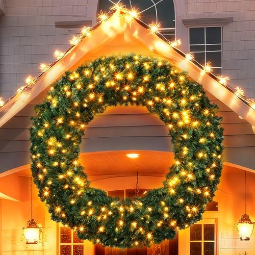 60 Inch Large Prelit Christmas Wreath with 300 Warm White