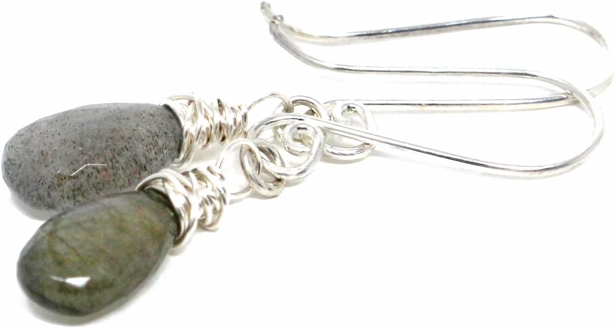 Petite Labradorite Earrings Sterling Silver Gray Gemstone Teardrop Dangles