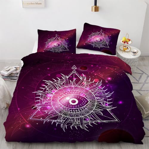Housse de couette œil 2 personnes lit géométrique 3D parure réversible - 2