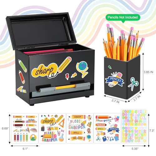 Pencil Dispenser for Classroom Stainless Steel Pencil Holder for Desk, Pencil Dispenser Set with Silicone Organizer & 5 Stickers, Back to School Classroom Must Haves Teacher Supplies (Black) - Image 5