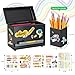 Pencil Dispenser for Classroom Stainless Steel Pencil Holder for Desk, Pencil Dispenser Set with Silicone Organizer & 5 Stickers, Back to School Classroom Must Haves Teacher Supplies (Black)