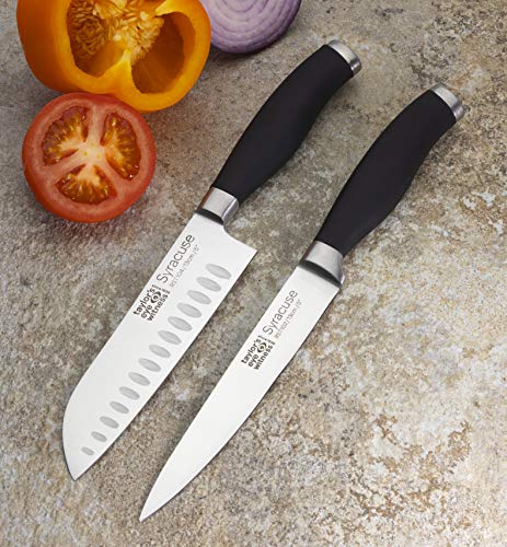 Taylors Eye Witness Syracuse Asian Kitchen Knife Set - Chefs Santoku 13cm/5” & Cooks All Purpose 13cm/5” Cutting Edge, Multi Use. Ultra Fine, Razor Sharp Blade. Soft Textured Grip Matte Black Handle. - Image 2