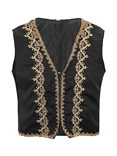 Mens Gothic Steampunk Victorian Vest Arabian Gold Trims Open Front Waistcoat Coat Jacket3