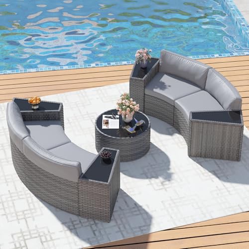 ABCASA Patio Sectional Furniture Set, 8 Pieces Half-Moon Patio...