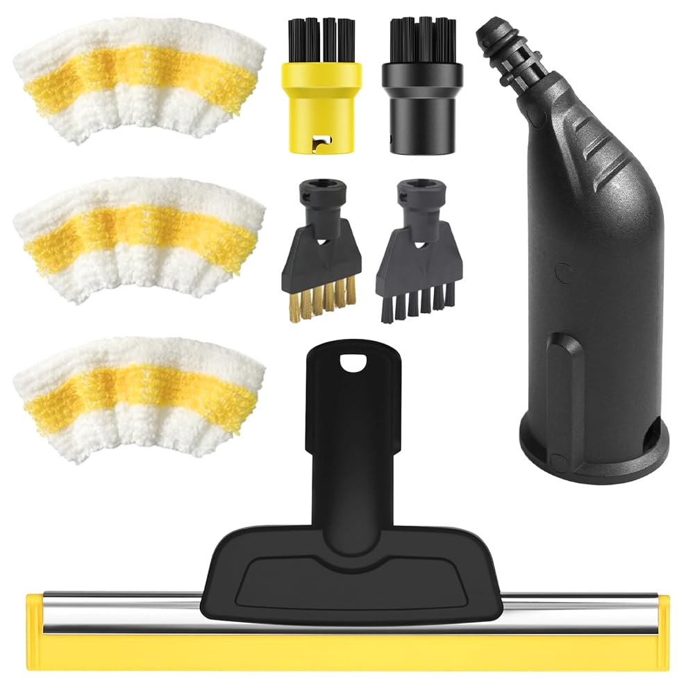 9pcs Accessoires pour Nettoyeur Vapeur Karcher Accessoires SC1 SC2 SC3 SC4 SC5 Brosse Ronde Brosse Plate Buse Courbe Brosse Vapeur Main Housse de Chiffon de Nettoyage pour Nettoyeur Vapeur Karcher