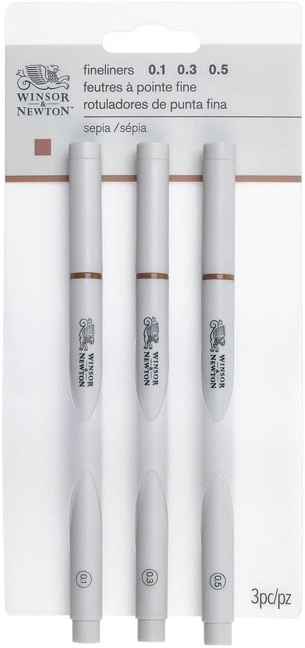 Winsor & Newton Fineliner Fine Point Pen Set, Assorted, Set of 3, Sepia