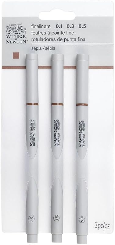 Winsor & Newton Fineliner Fine Point Pen Set, Assorted, Set of 3, Sepia