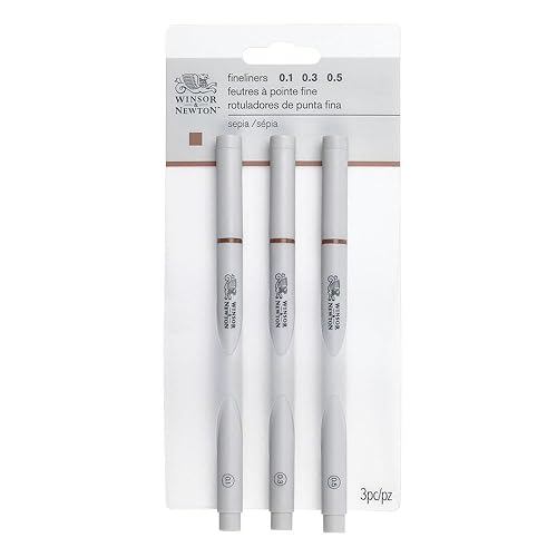 Winsor & Newton Fineliner Fine Point Pen Set, Assorted, Set of 3, Sepia