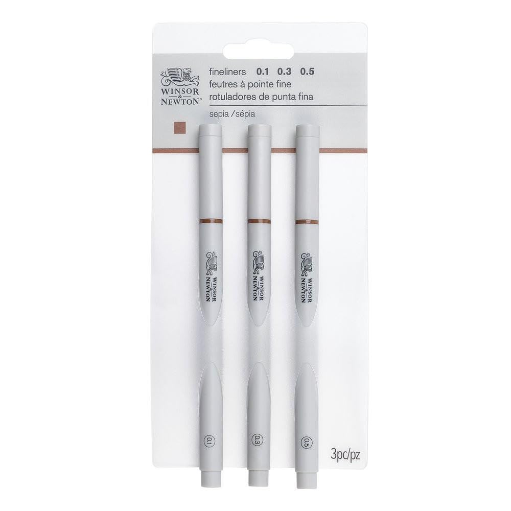 Winsor & Newton Fineliner Fine Point Pen Set, Assorted, Set of 3, Sepia