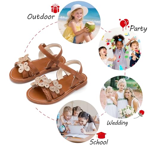 Image of PHIRAMIN Toddler Girl Sandals - Flower Girl Dress Shoes Open Toe Little Kid Flats