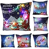 HUMLOIV LED Light Up Christmas Pillow Covers 18 x 18 Inches Set of 6 - Xmas Cushion LED Throw Pillow Cover Square Pillowcase Christmas Decorations for Bed Sofa Home (6)