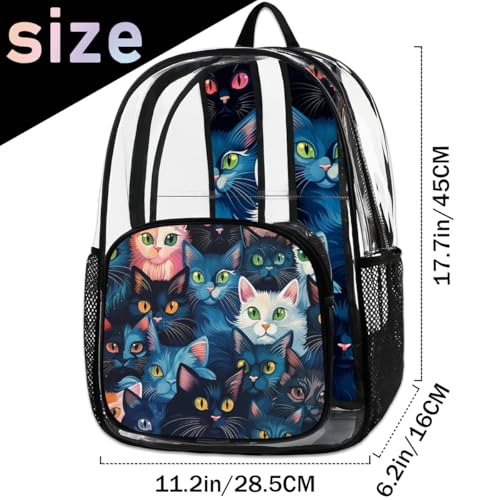 Cute Watercolor Cats Clear Backpack Stadium Approved PVC Backpacks for Adults Heavy Duty Clear Bag for Work Security Travel College2