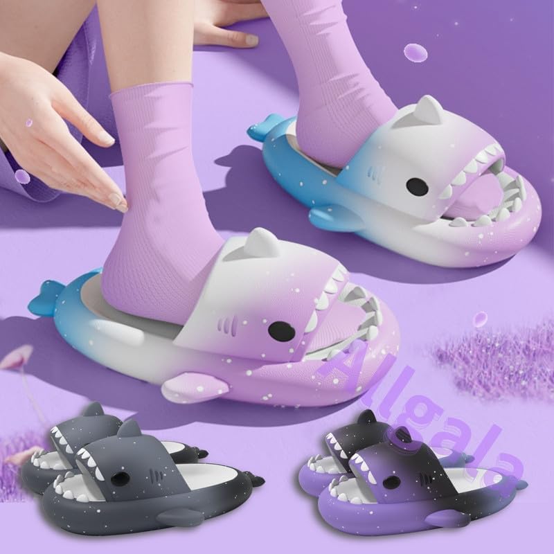 Image of allgala Shark Slides for Women Men and Big Kids Novelty Soft Slippers Open Toe Shark Sandals Cushioned Slides Beach Pool Shower Cruise Slippers with Comfy Cushioned Thick Sole