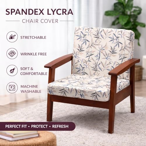 Image of STITCHNEST 'Contour Fit Series' Stretchable Printed Wooden Sofa Cover (Pack of 2) - Elastic Wooden Chair Cover | Wooden Sofa Seat Cover | Size - 20-21 x 20-21 x 3-5 in