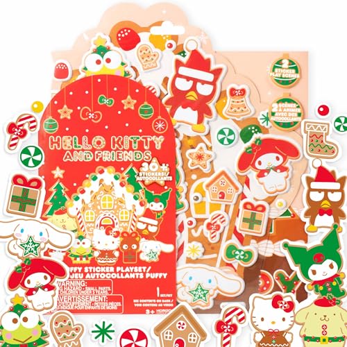 Hello Kitty and Friends Holiday Puffy Sticker Playset, Includes Over 30 Hello Kitty Stickers, 2 Sticker Play Scenes, Reusable Stickers for Kids, Sanrio Stuff, Reusable Sticker Book, Travel Toys