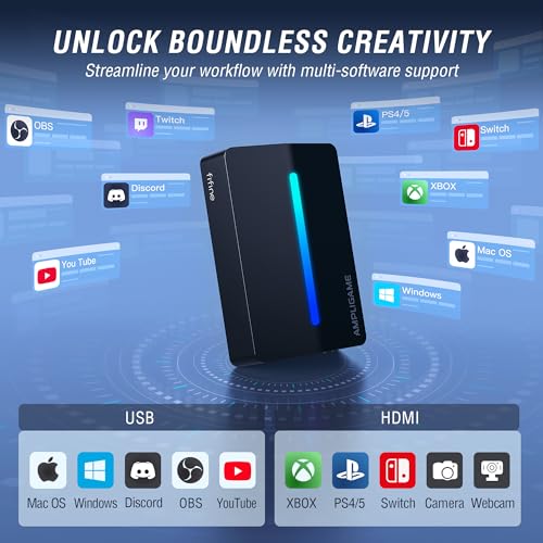 Image of Fifine AmpliGame Video Capture Card, HD 1080 60fps for Audio Video, Gaming, Live Streaming, 4K HDMI to USB Capture Card Compatible with PS4 /Windows /Mac OS /Switch /Xbox-V3 | 1080p 60fps capture, 4K 30fps, Flowing RGB Lighting, 3.5mm audio input, for PS5, PS4, Switch, Xbox, Windows, macOS