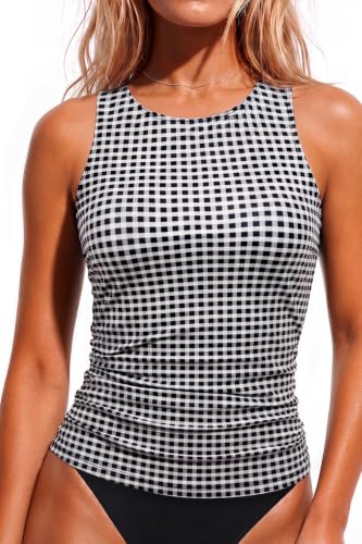 Image of Daci Tankini Tops for Women Tummy Control Swim Top Only | High Neck, Ruched Front, Full Coverage, Removable Pads, No Bottom, Soft Stretch Fabric, Fully Lined, Beach and Water Sports