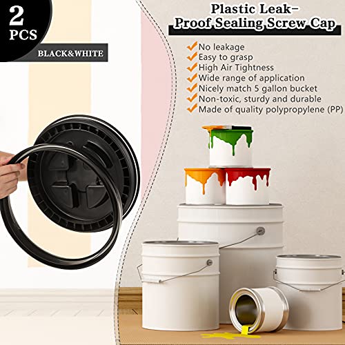 Image of Jetec 2 Pack 5 Gallon Bucket Lids 12 Inch, White and Black | Leak-proof Seal Screw Lid, Plastic, Food Grade, Reusable Bucket Lid, for Pet Food, Beans, Paint Storage, Industrial Buckets