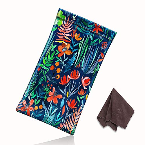 Image of FINTIE Soft Eyeglasses Case with Cleaning Cloth, Portable Squeeze Top Vegan Leather Glasses Pouch, Sunglasses Eyewear Bag