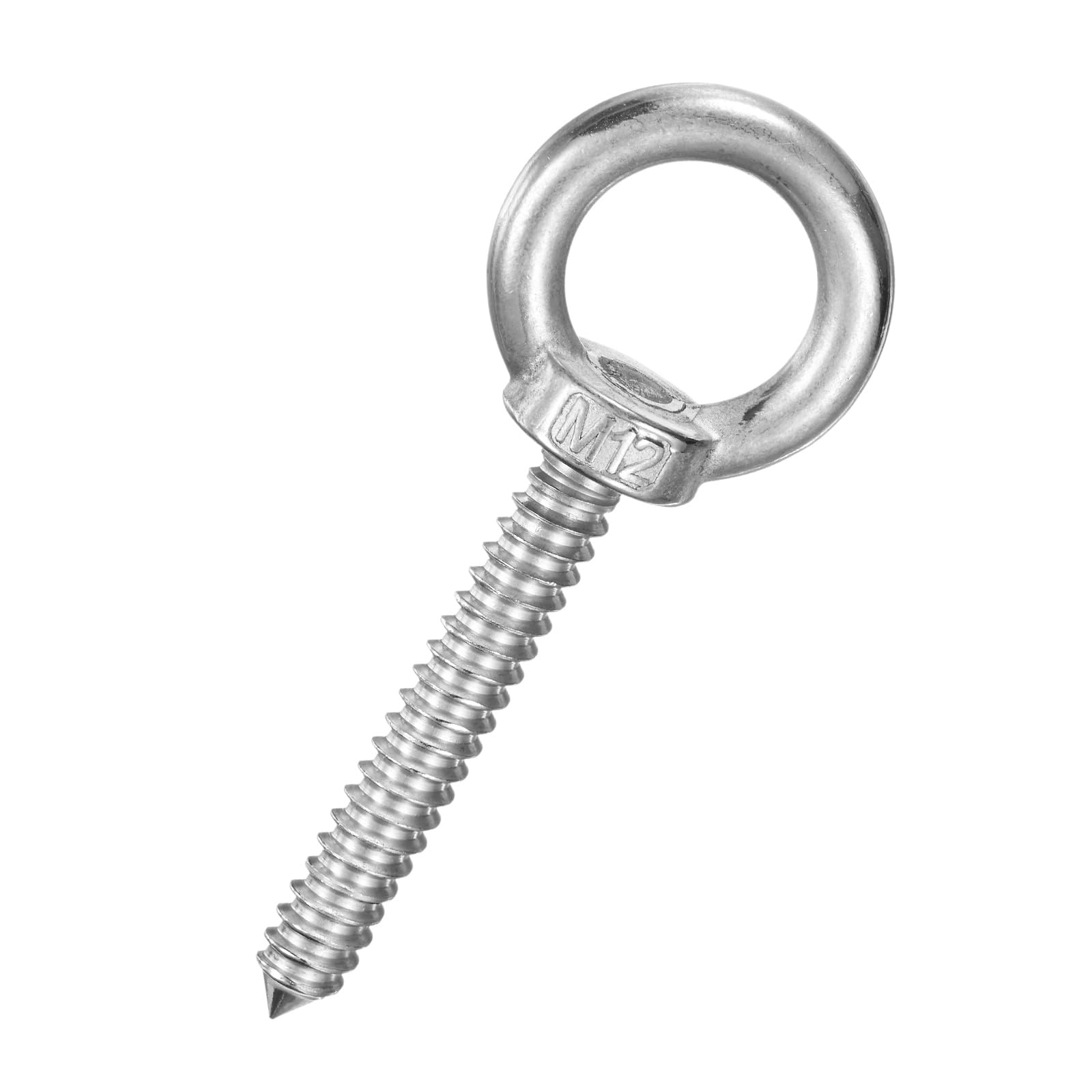 M METERXITY 1-Pack 304 Stainless Steel Eyebolt M12x80mm Shoulder Lifting Eye Bolt Self Tapping Eye Bolts for Wood Securing/Swing/Hanging Hammocks Silver