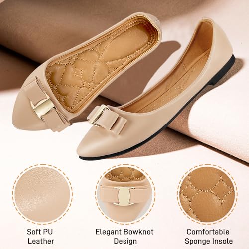 Women's Pointed Toe Lea Ther Flats Shoes – Elegant Bowknot Design, Comfortable Slip-On Shoes for Casual, Office, and Everyday Wear2