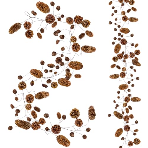 Winlyn 2 Pack Rustic Natural Pinecone Garland 4.6ft Hanging Pinecones Vine Assorted Dried Pine Cones String for Farmhouse Home Thanksgiving Christmas Holiday Woodland Backdrop Wreath Table Centerpiece