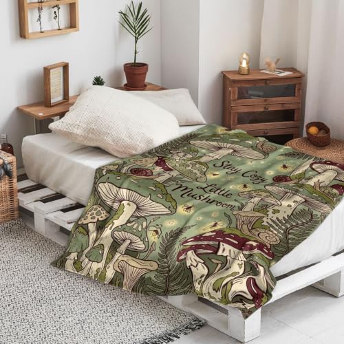 Couverture champignon automne en peluche verte 127x152 cm pour canapé