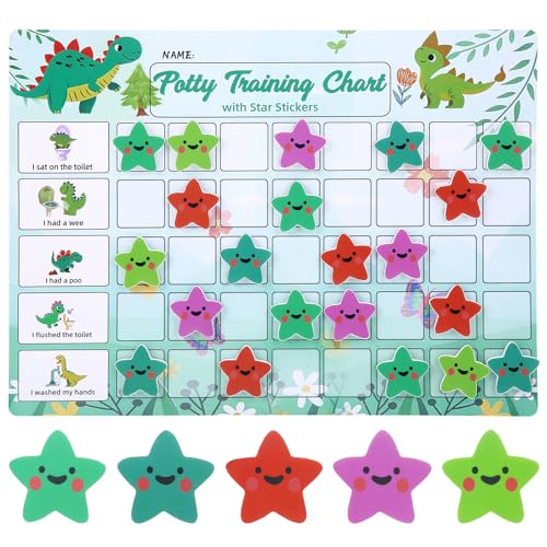 Potty Training Reward Chart for Toddlers with 40 Large Reusable EVA Foam Stars Ideal for Home and Preschool (Dinosaur) (Dinosaur)