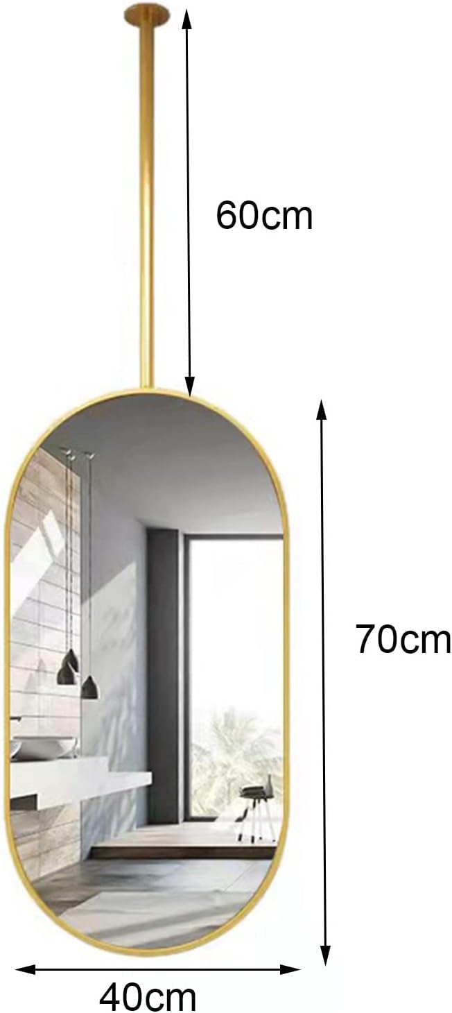 Ceiling Mounted Mirror Hanging Rod Mirror Clear and Practical, Home Hotel Floating Bathroom Vanity Makeup Mirror, Decorative Simple Mirror, Gold (Size : 40cmx70cm)